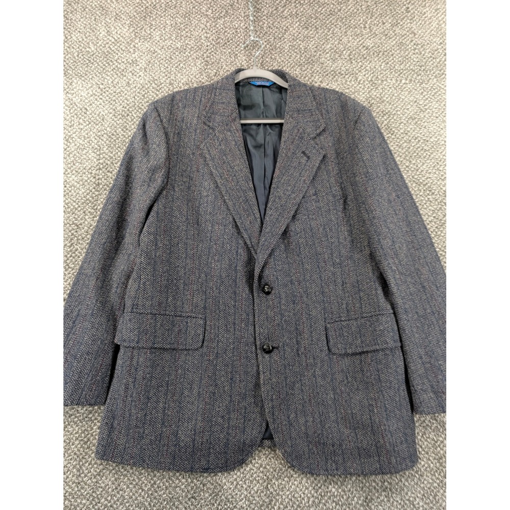 Vtg 50's-60's Pendleton Mens 44 Wool Blazer Sport Coat Blue Gray Herringbone USA
